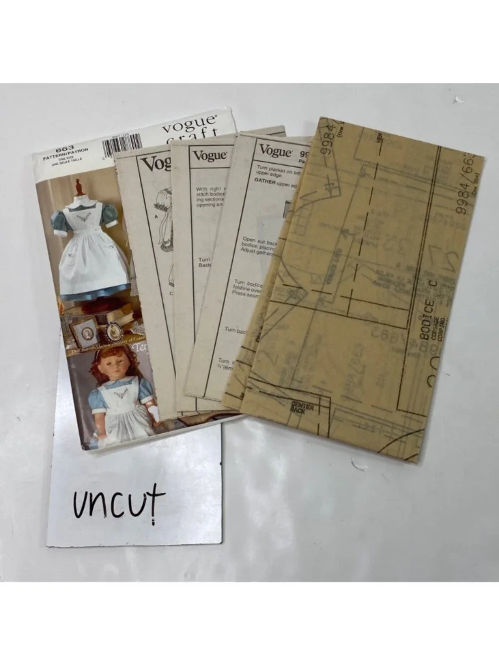 Vogue Craft 663 18 Inch Doll Sewing Pattern American Girl Vintage Dresses Uncut